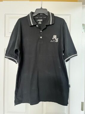 Sean John Black Short-Sleeve Polo Shirt with Contrast Trim